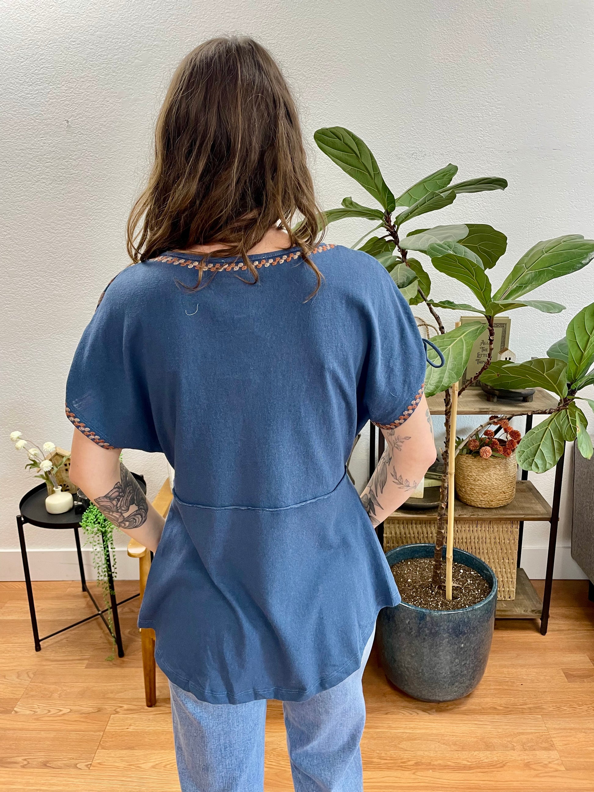 Blue Empire Waist Blouse - Terra Cottage