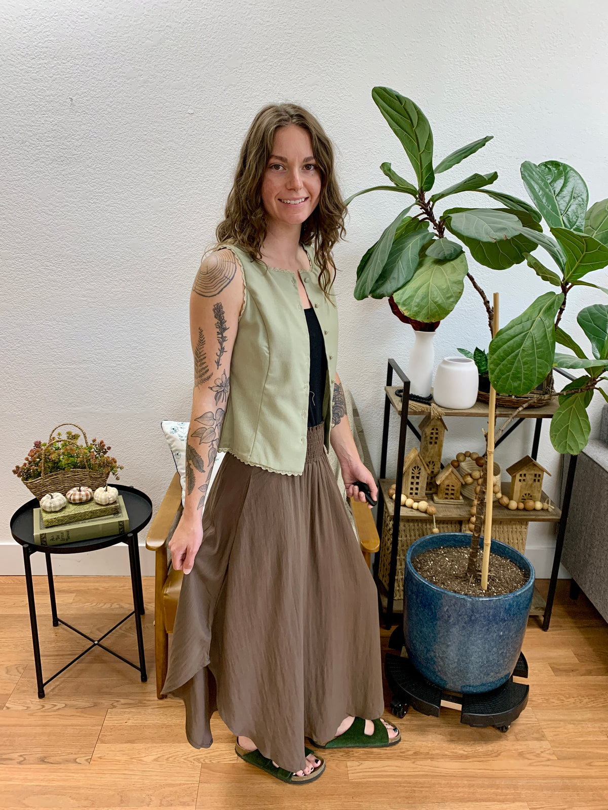 Chocolate Smocked Midi Skirt