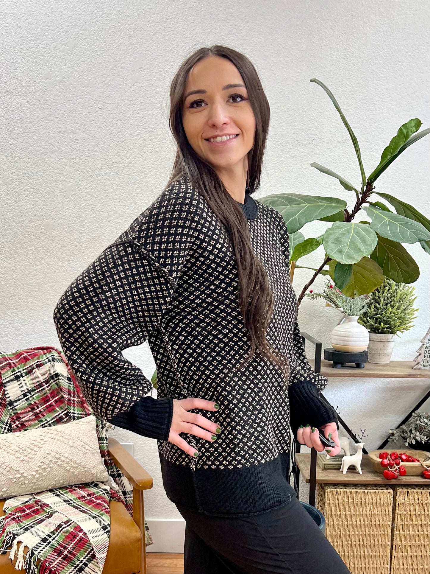 Black Jaquard Relaxed Sweater