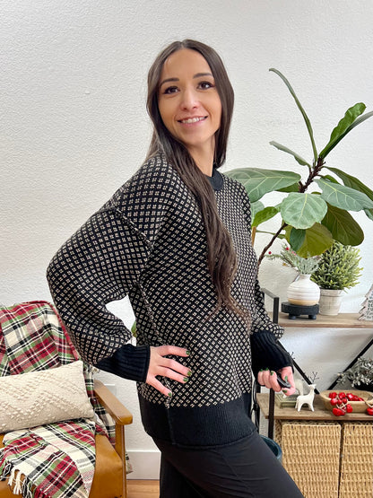 Black Jaquard Relaxed Sweater