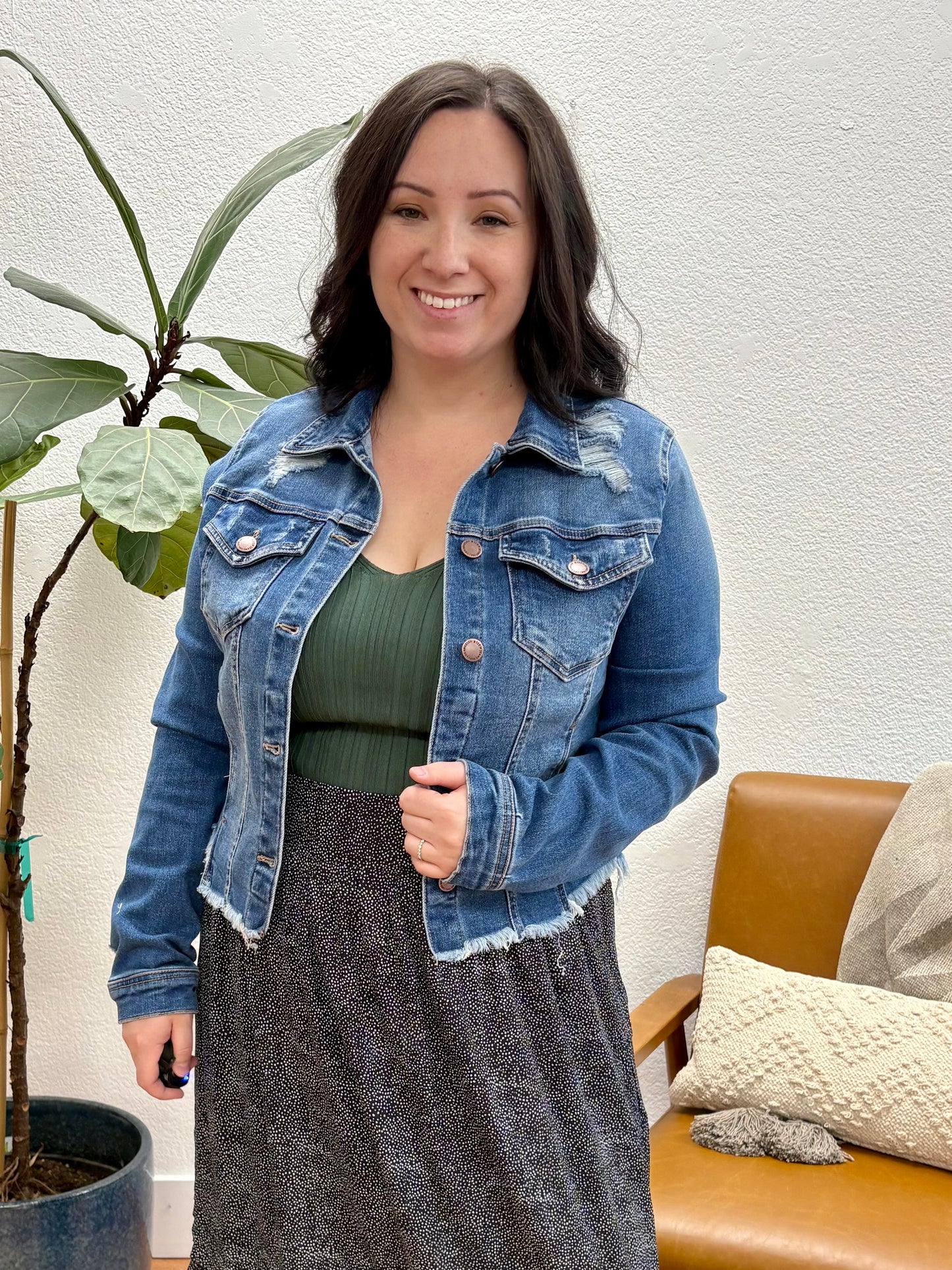 Medium Distressed Vintage Frayed Hem Jacket