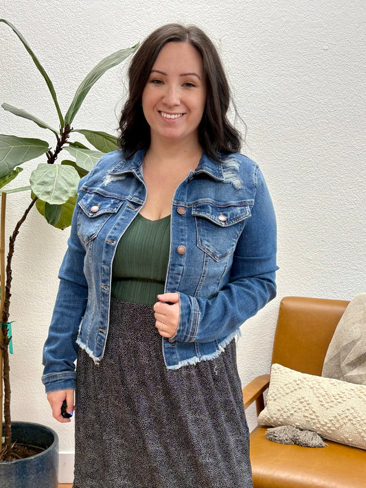 Medium Distressed Vintage Frayed Hem Jacket