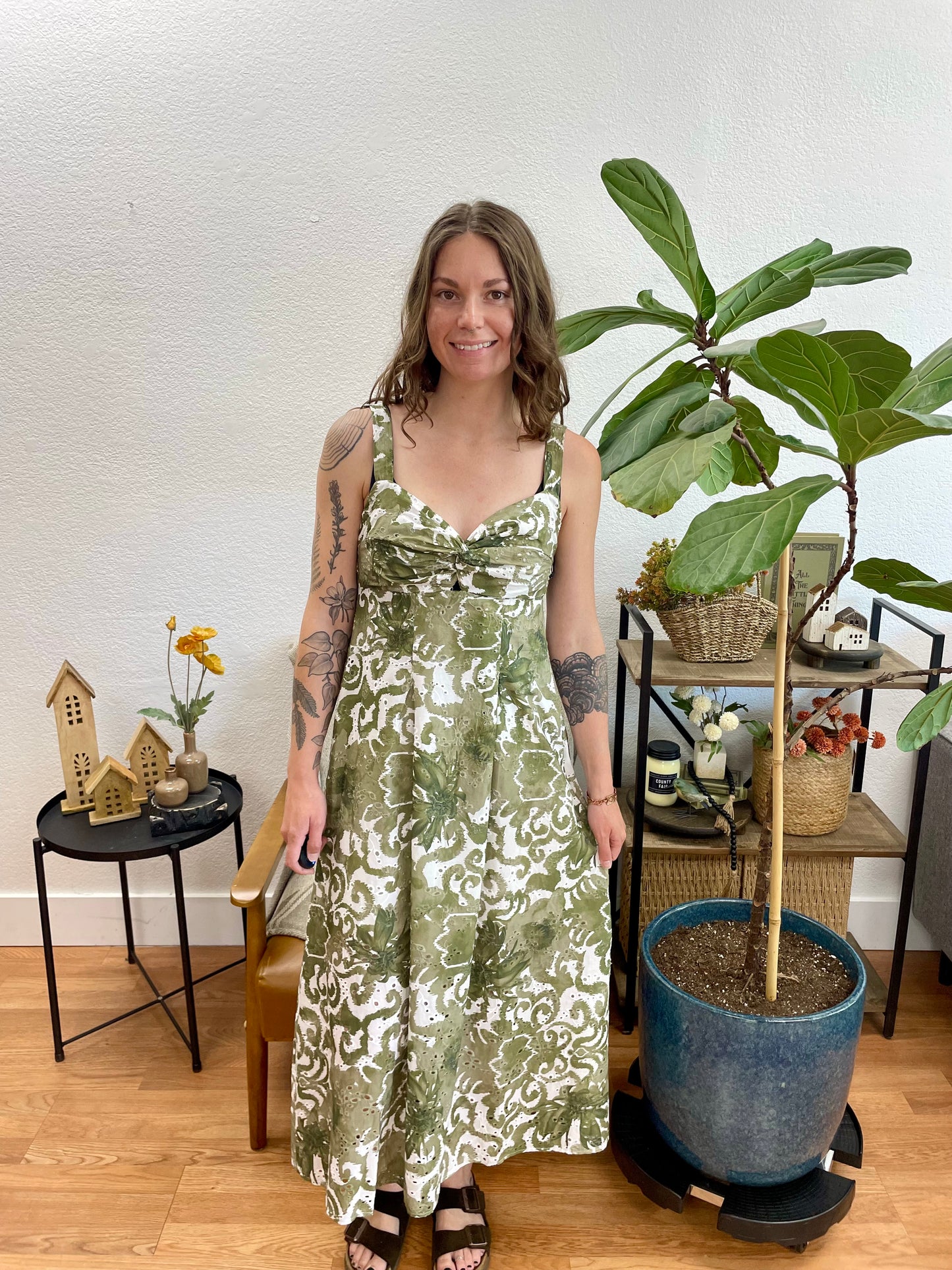 Olive Floral Midi Dress