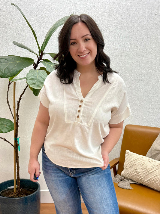 Ivory Batwing Henley Top