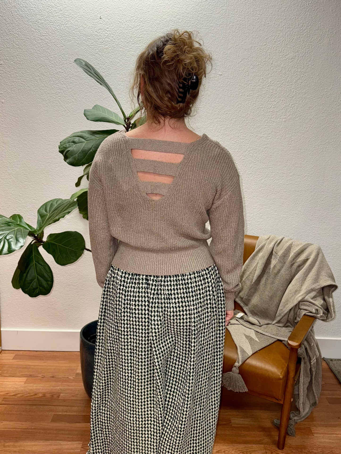 Taupe Dolman Strappy Back Sweater