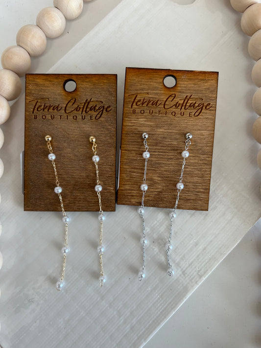 Pearl Bead Chain Dangle Earrings