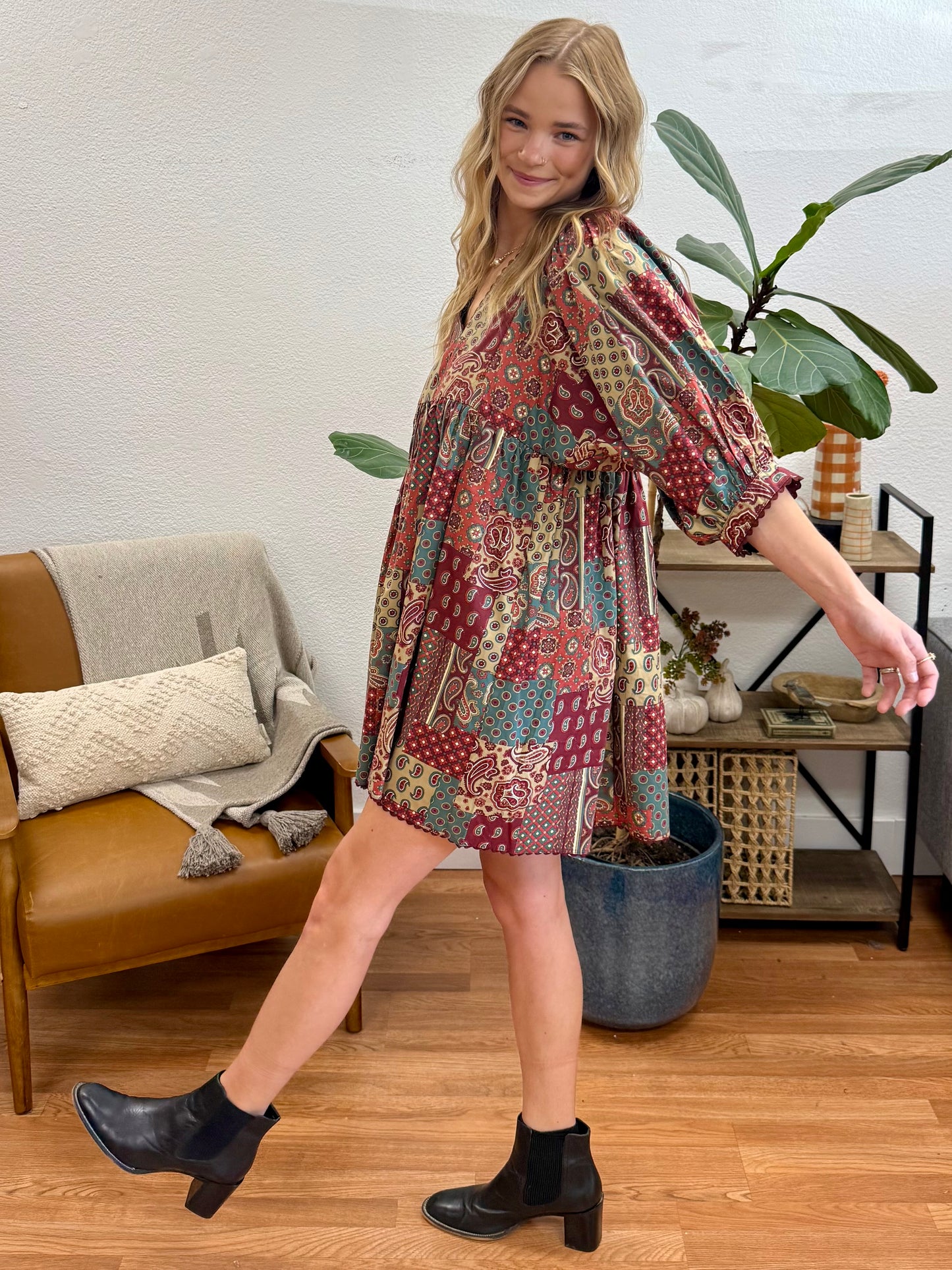 Burgundy Paisley Mini Dress