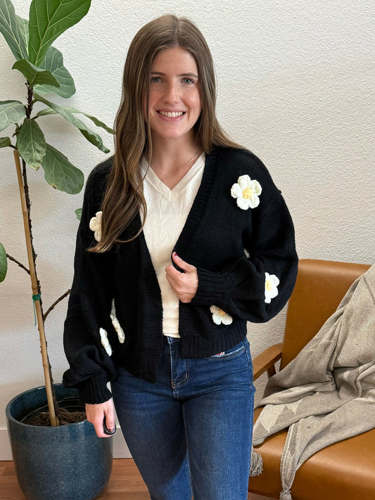 Black Floral Cardigan