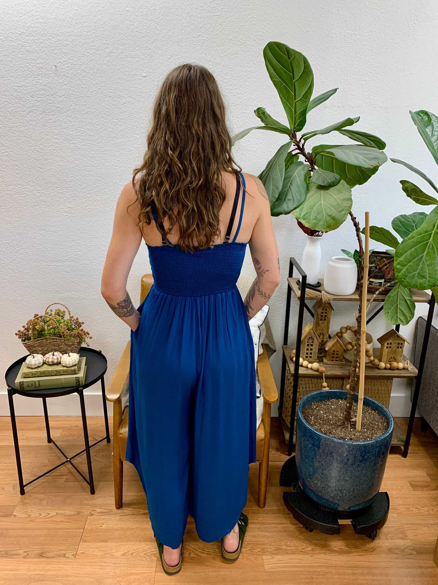 Teal Solid Midi Jumpsuit