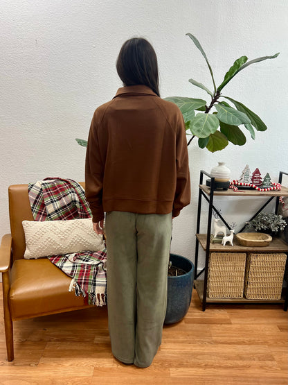 Olive Wide Leg Fleece Sweatpants