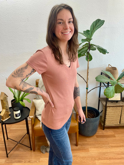 Terra Cotta Classic Slim V Neck Tee