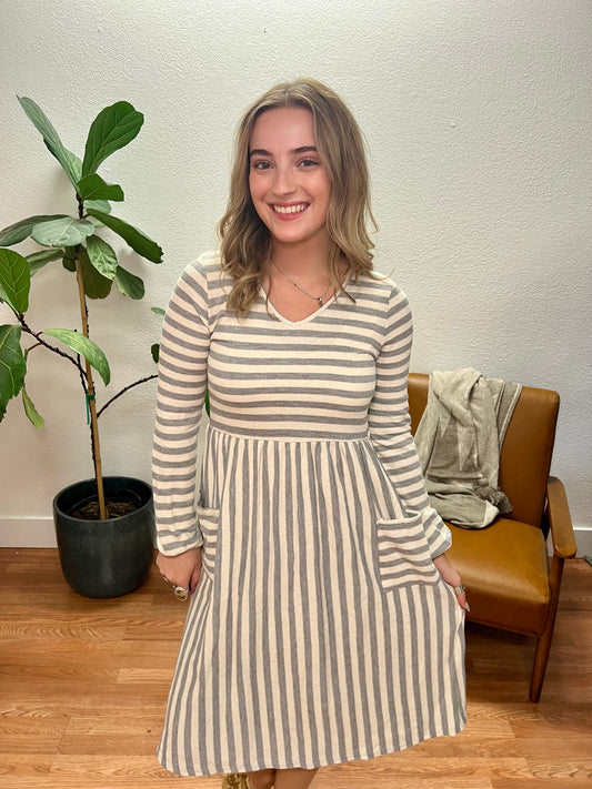 Heather Grey Striped Terry Midi Dress