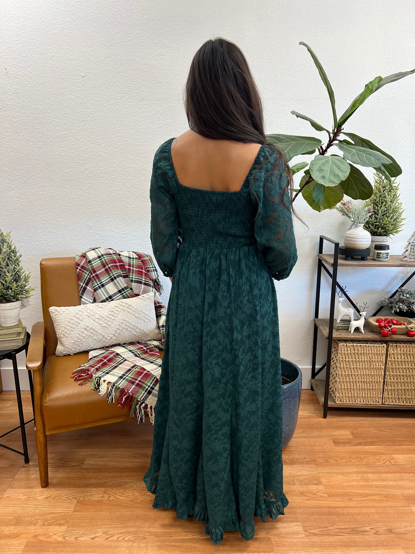 Hunter Green Jacquard Maxi Dress