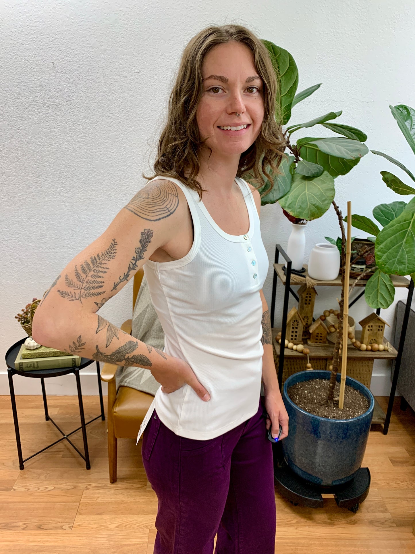 White Henley Tank