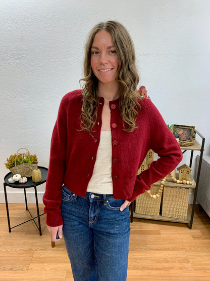 Burgundy Round Neck Cardigan