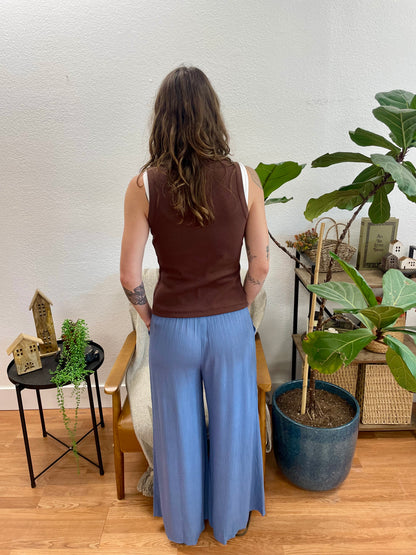 Dusty Blue Smocked Gauze Pants
