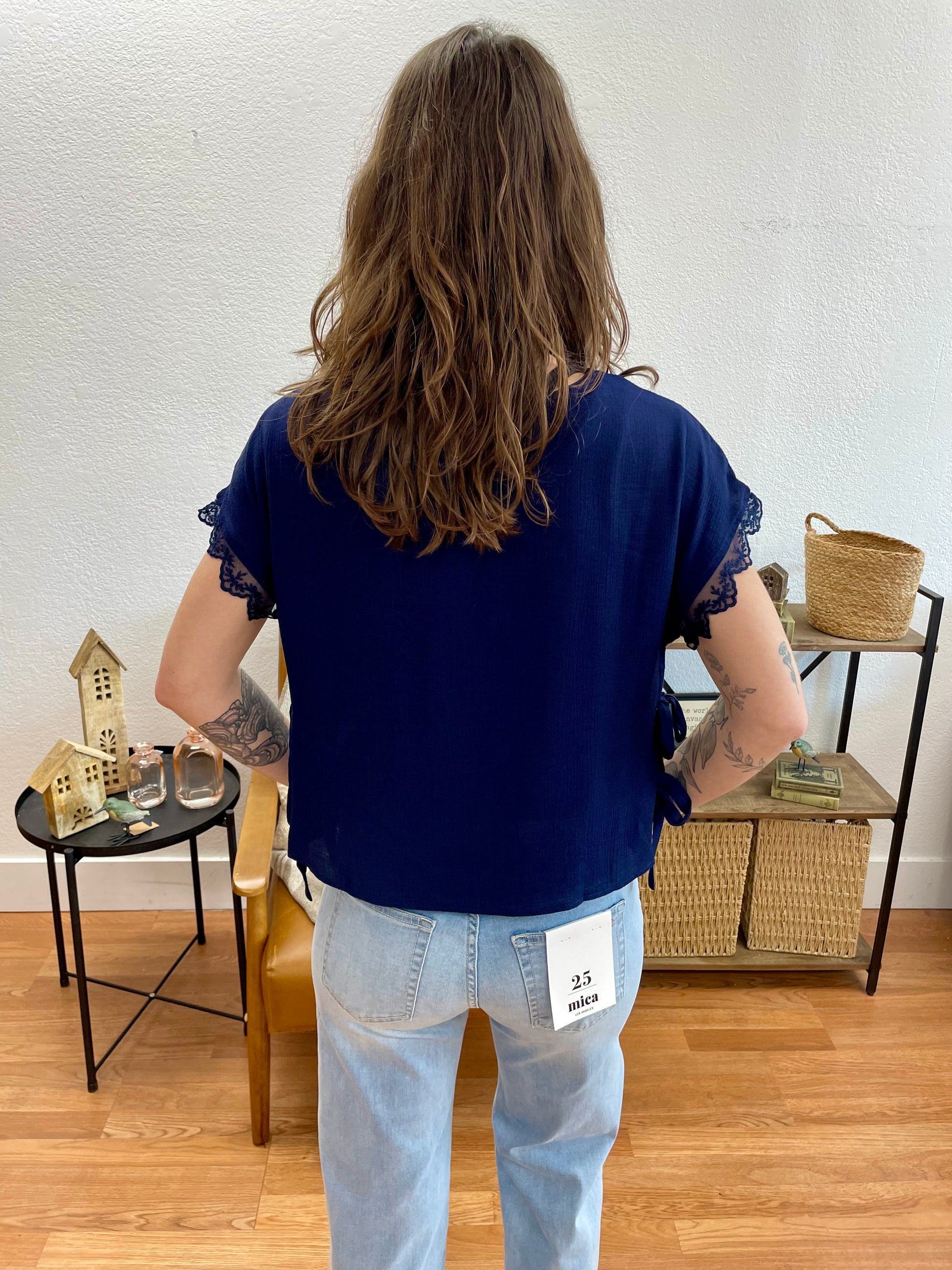 Navy Side Tie Lace Top - Terra Cottage