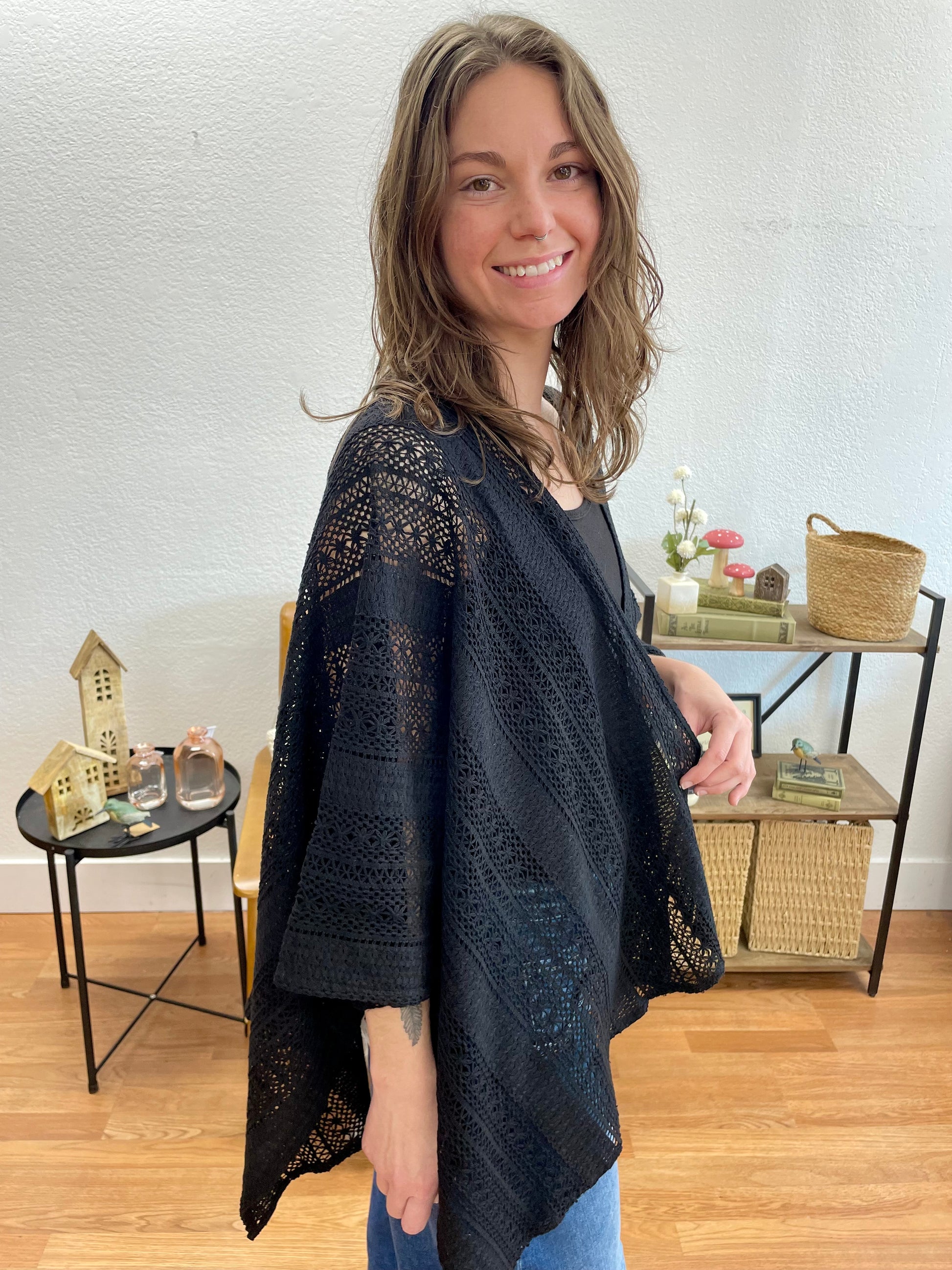Black Embroidered Duster - Terra Cottage