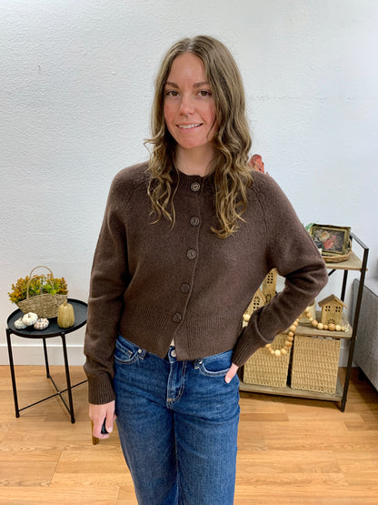 Brown Round Neck Cardigan