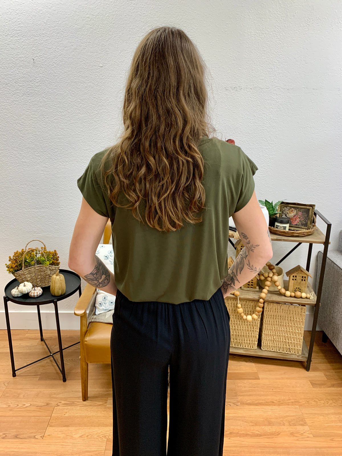 Olive Balloon Hem Top
