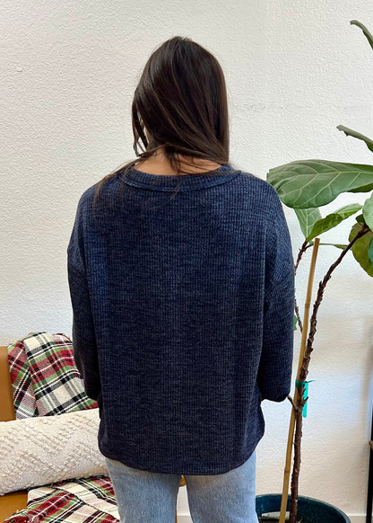 Navy Ribbed Pocket Pullover