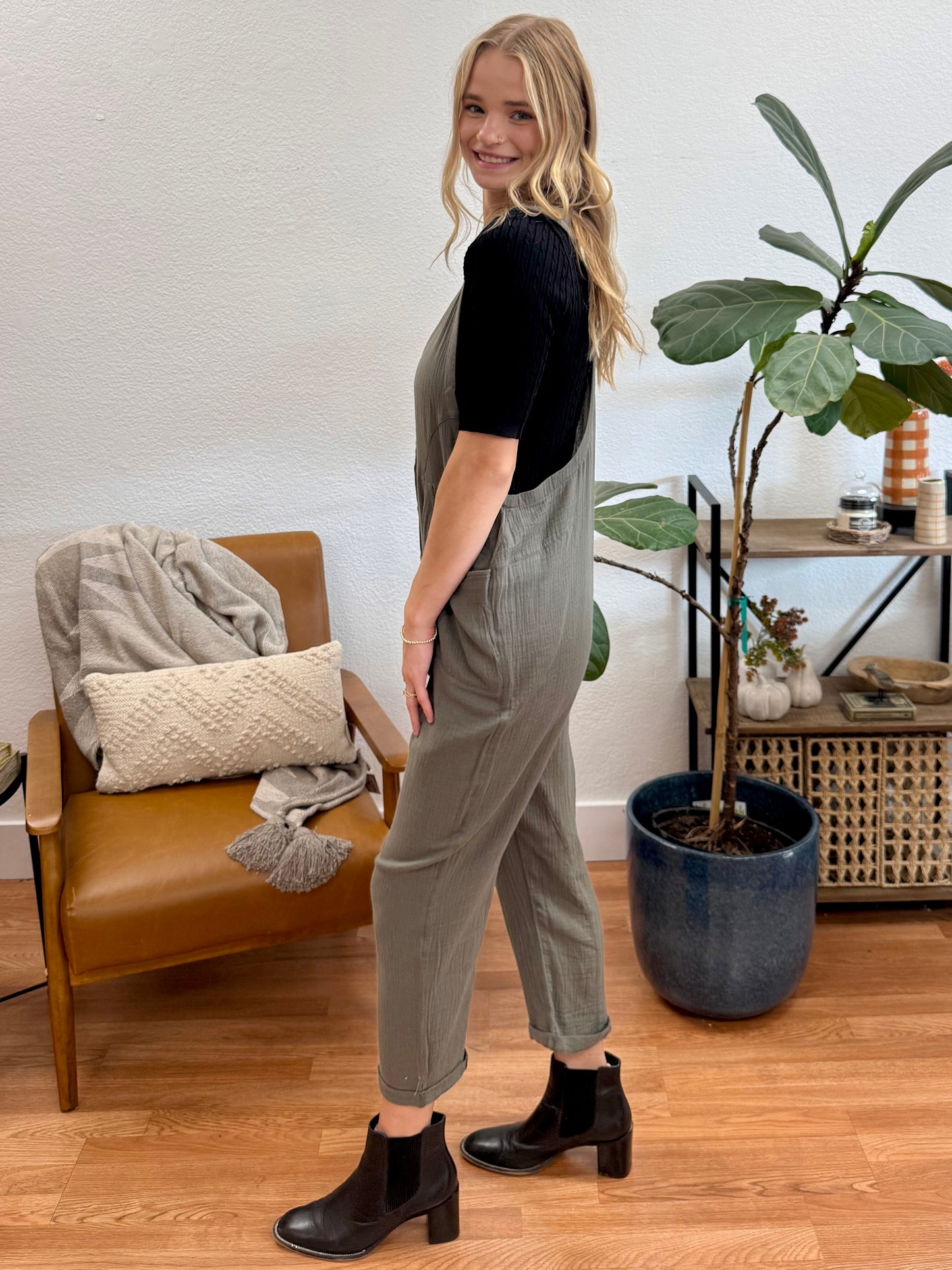 Olive Button Up Jumpsuit