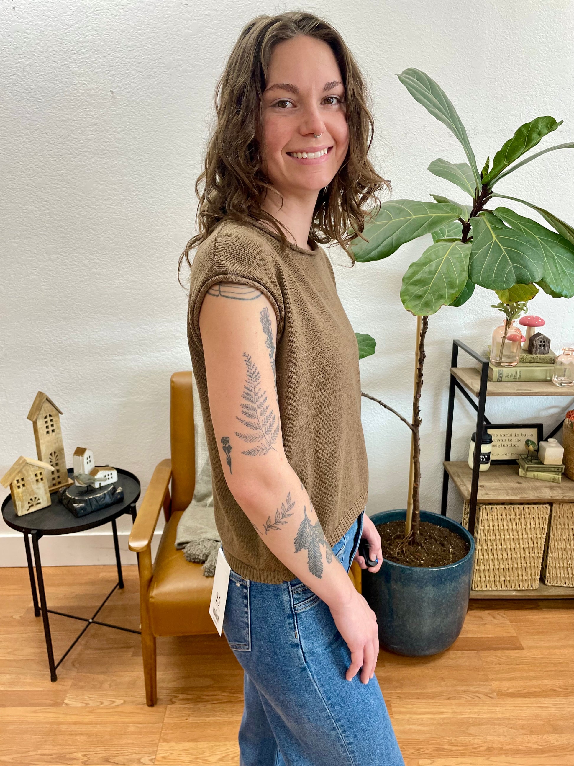 Brown Raw Edge Sweater Top - Terra Cottage