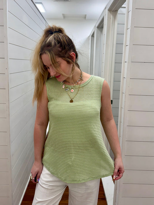 Light Sage Waffle Open Back Tank