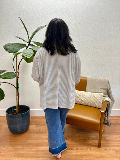 Light Grey 3/4 Sleeve Jacquard Sweater