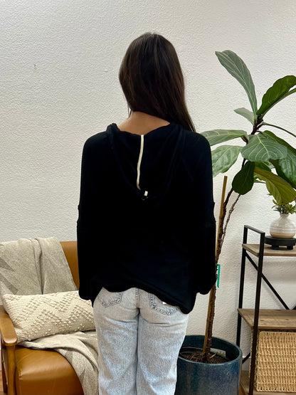 Black Knit Henley Hoodie