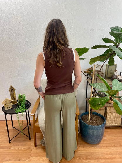 Dusty Olive Smocked Gauze Pants