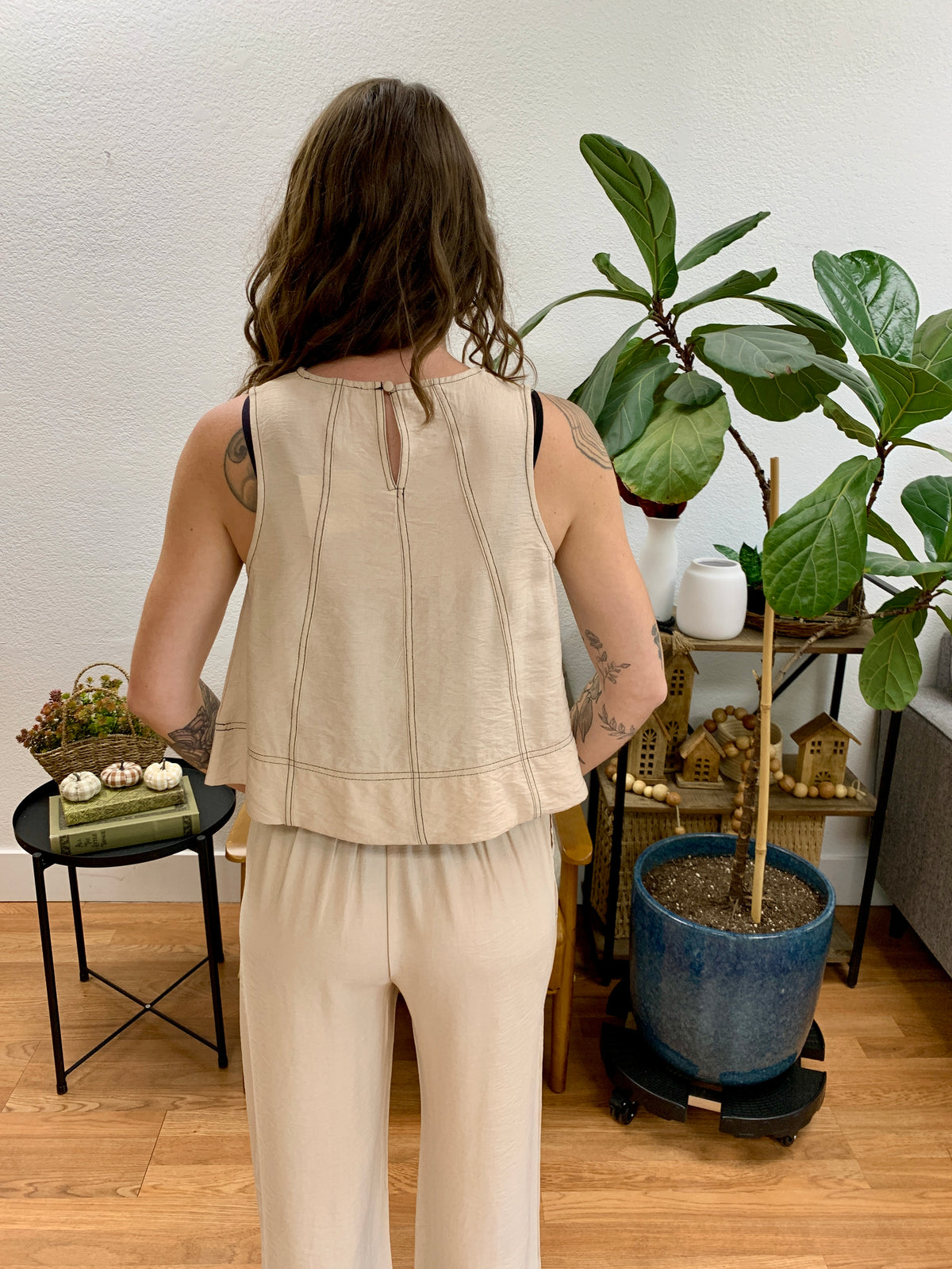 Oatmeal Contrast Stitch Tank