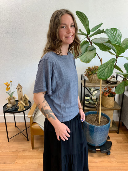 Dusty Blue Dolman Textured Knit Top