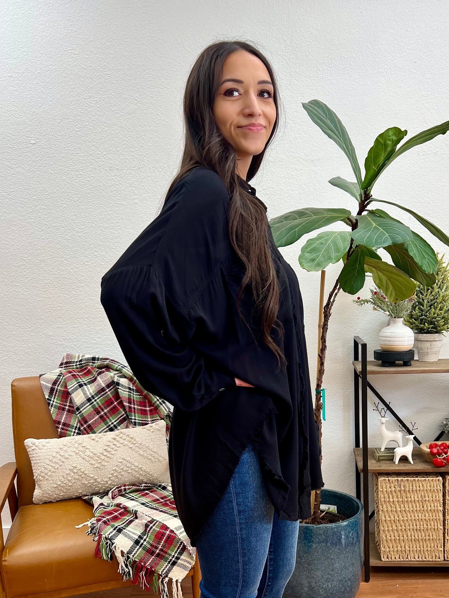 Black Washed Distressed Top