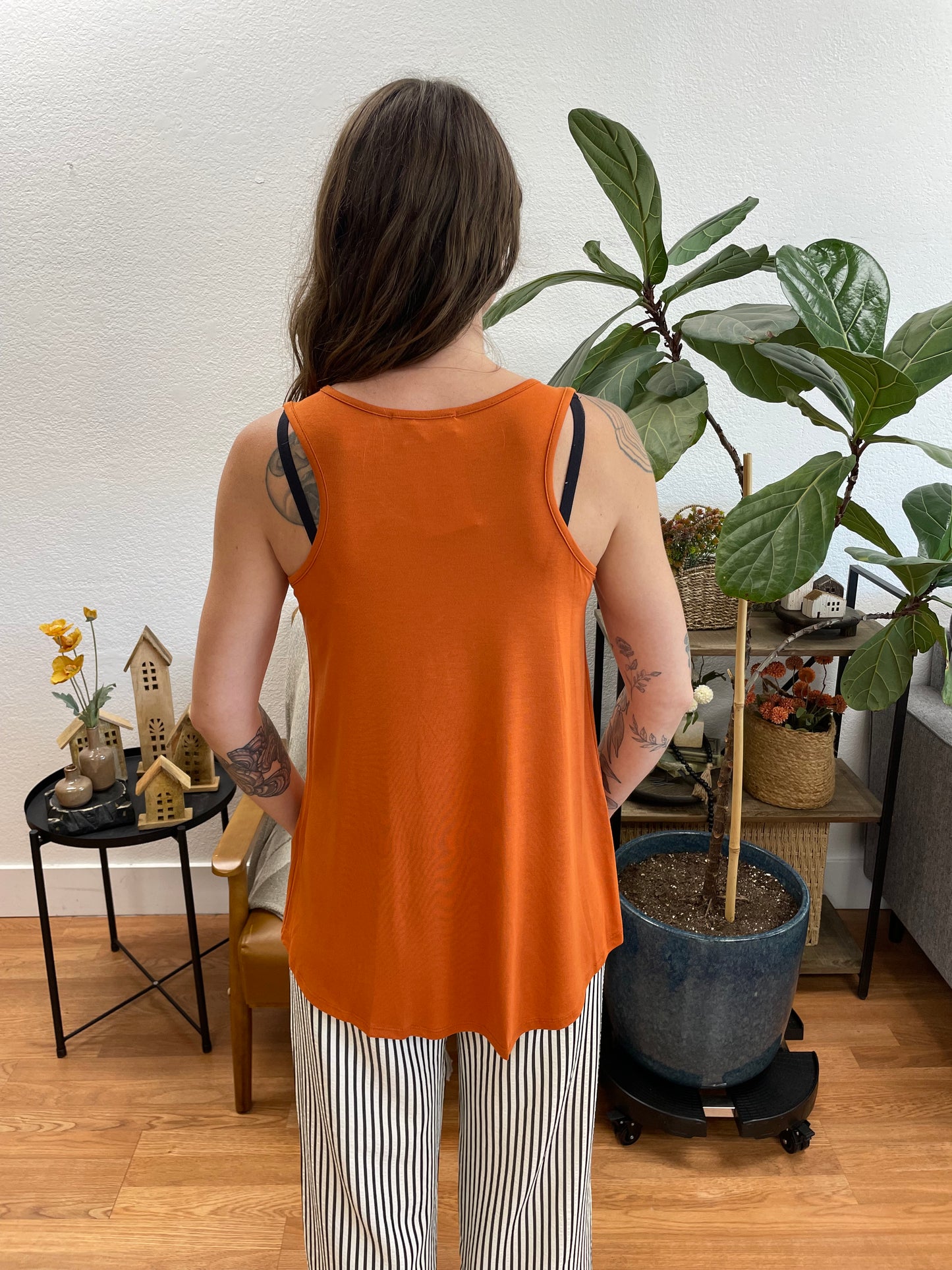 Rust Sleeveless Scoop Neck Top