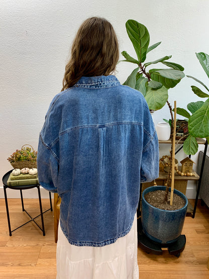 Washed Chambray Long Sleeve Top