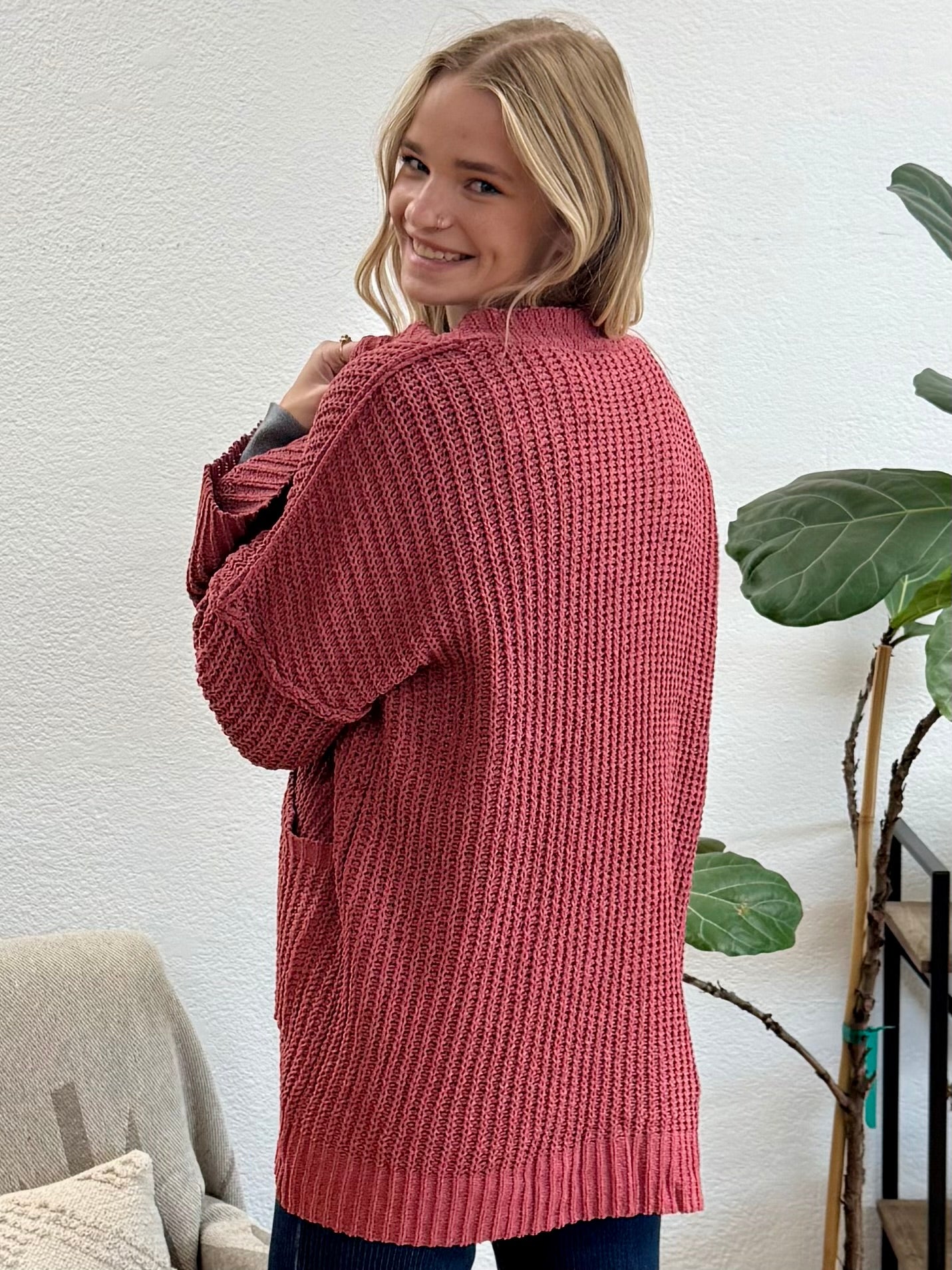 Brick Chunky Front Pocket Cardigan