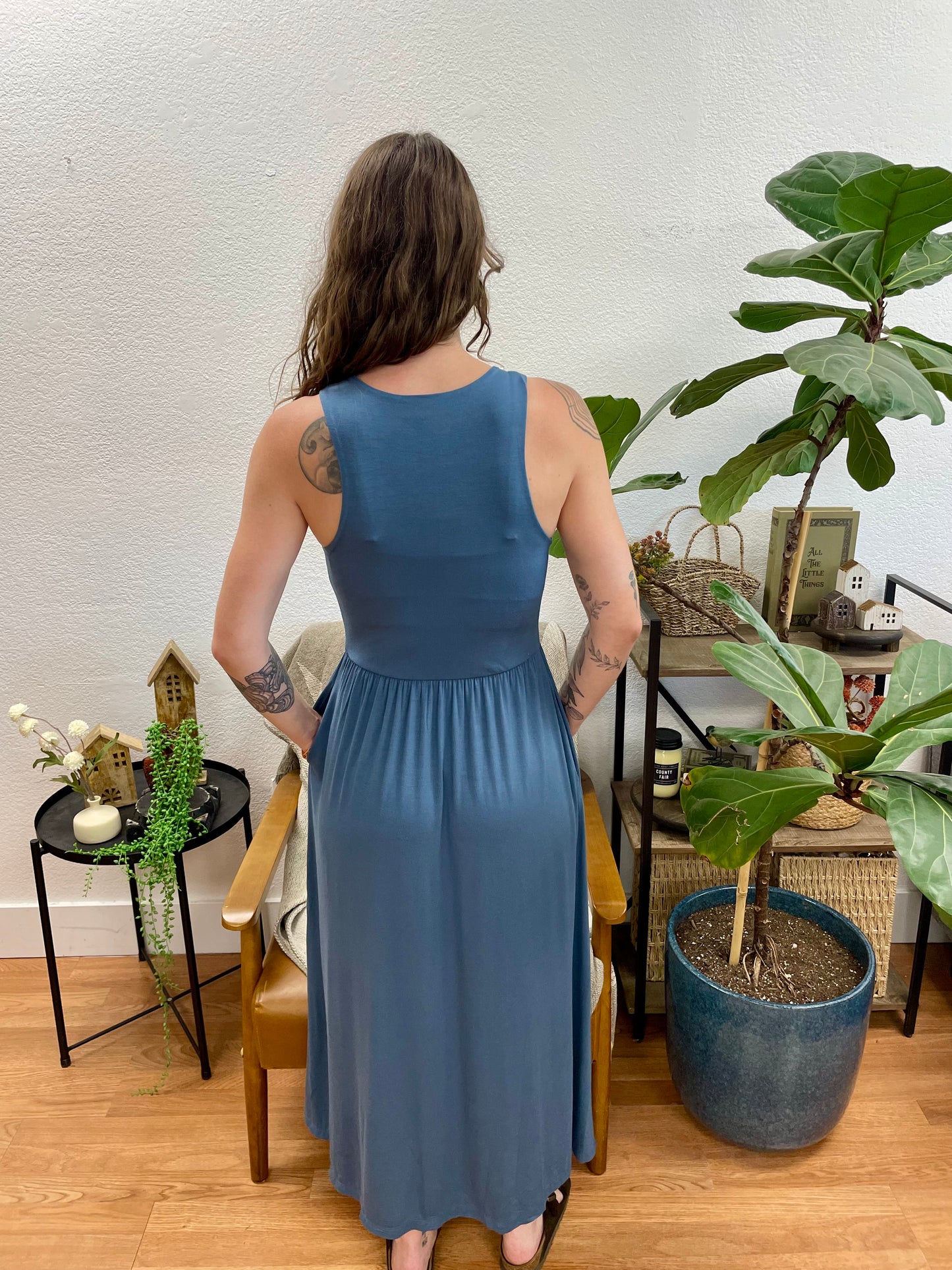 Slate Front Slit Midi Dress