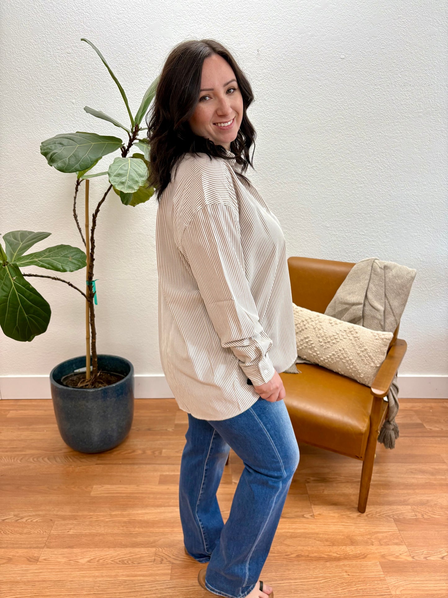 Khaki Oversize Stripe Top