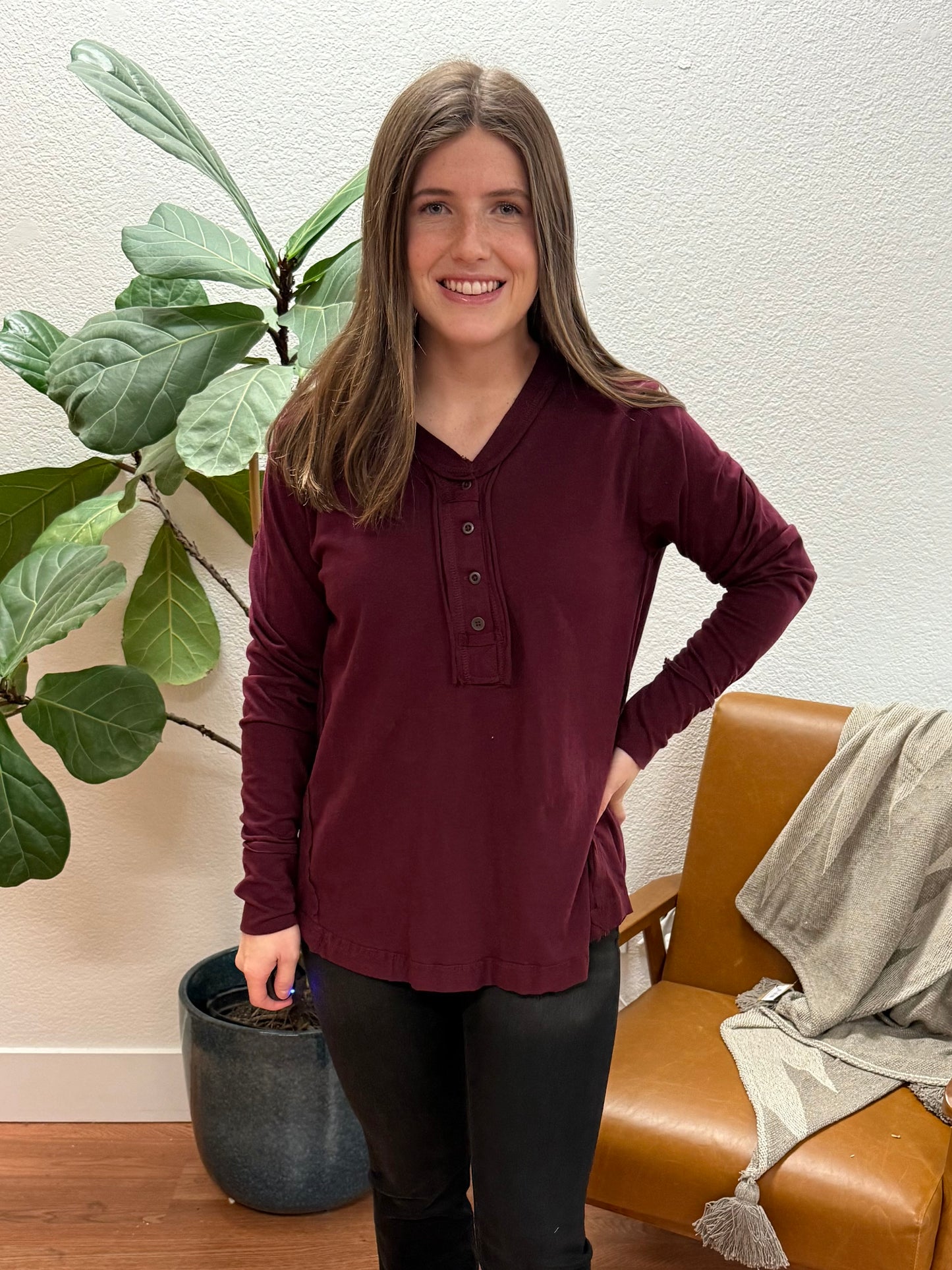 Burgundy On The Go Henley Top