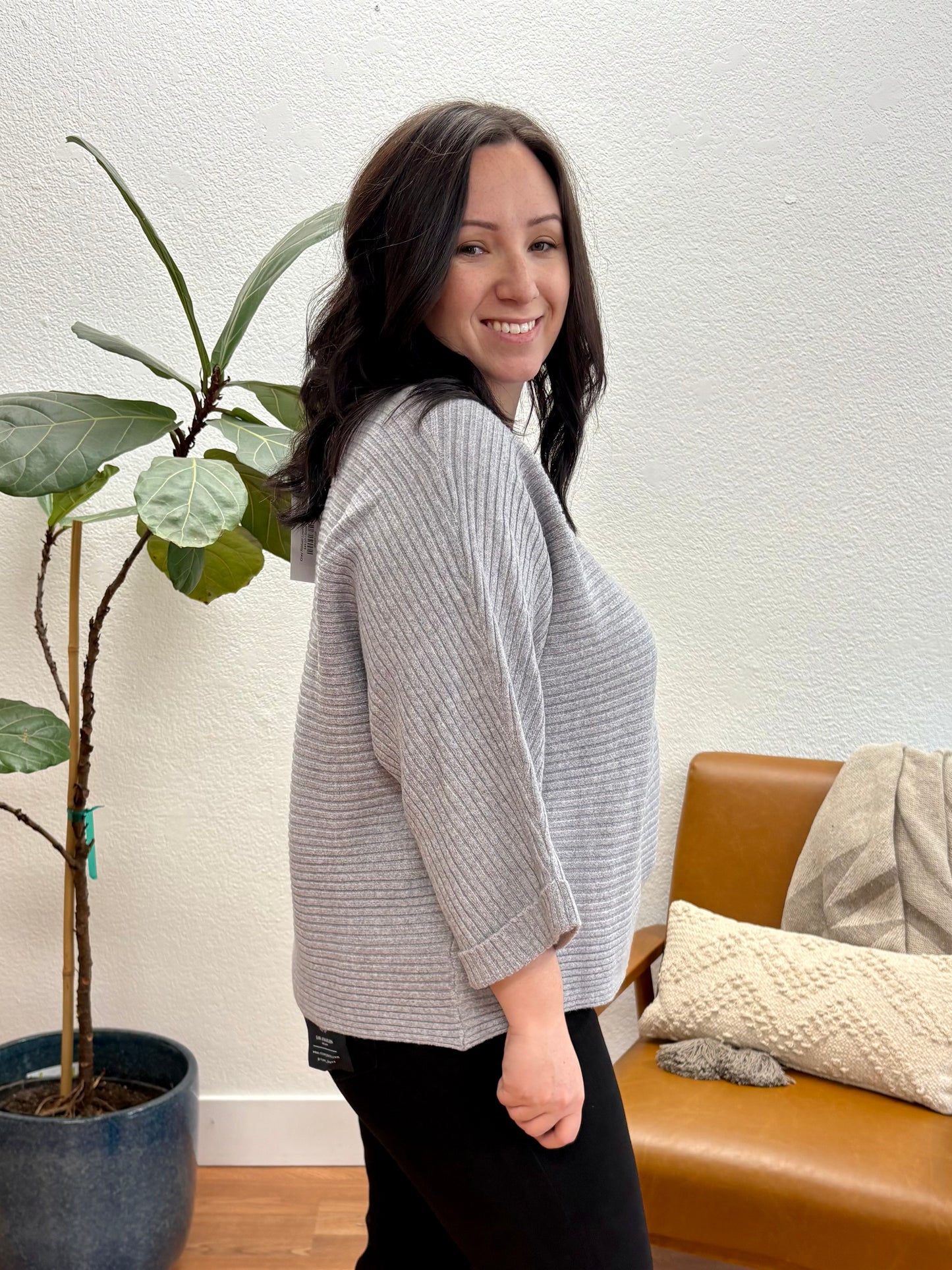 Grey Ribbed Loose Fit Top