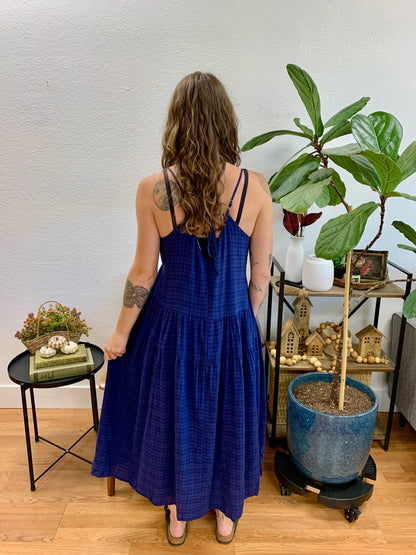 Navy Plaid Midi Dress