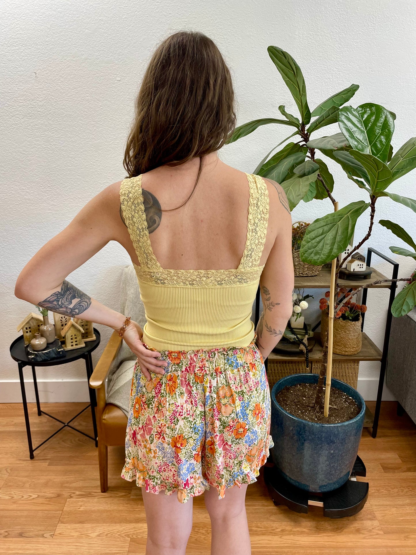 Butter Yellow Lace Trim Tank