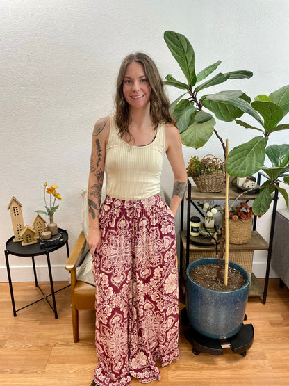 Red Bandana Wide Leg Pants
