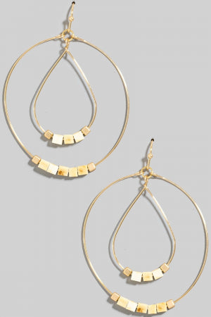 Wood And Metallic Beaded Hoop Tear Layered Dangle Earrings