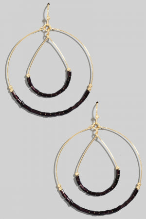 Glass Beaded Hoop And Tear Layered Dangle Earrings