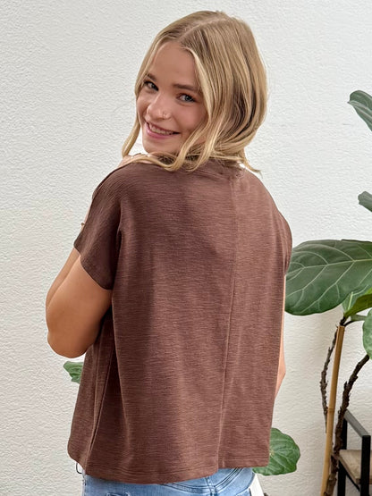 Brown Slub Relaxed Crop Top
