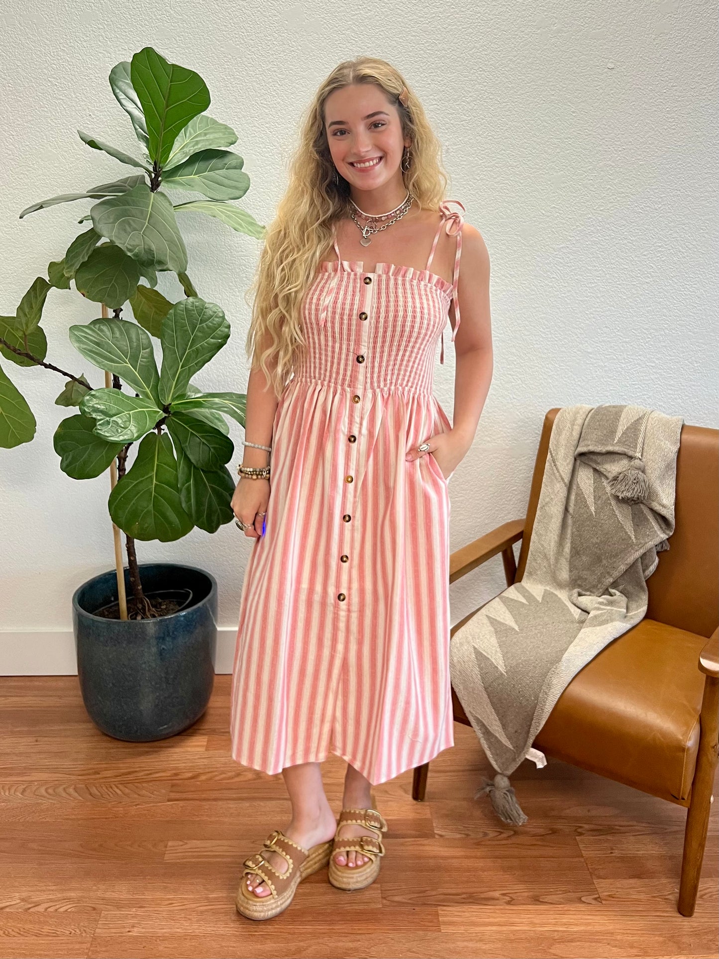 Pink Tiered Midi Dress