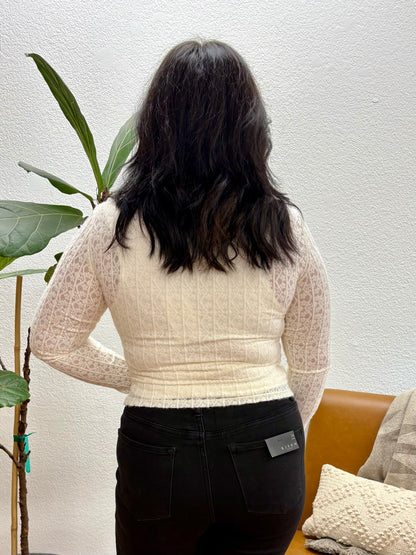 Ivory Floral Jacquard Knit Top
