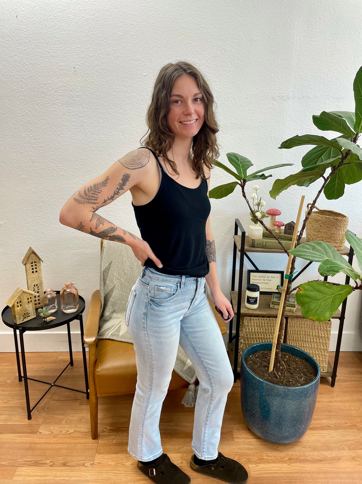 RISEN Light Wash Tummy Control Straight Crop Jeans - Terra Cottage